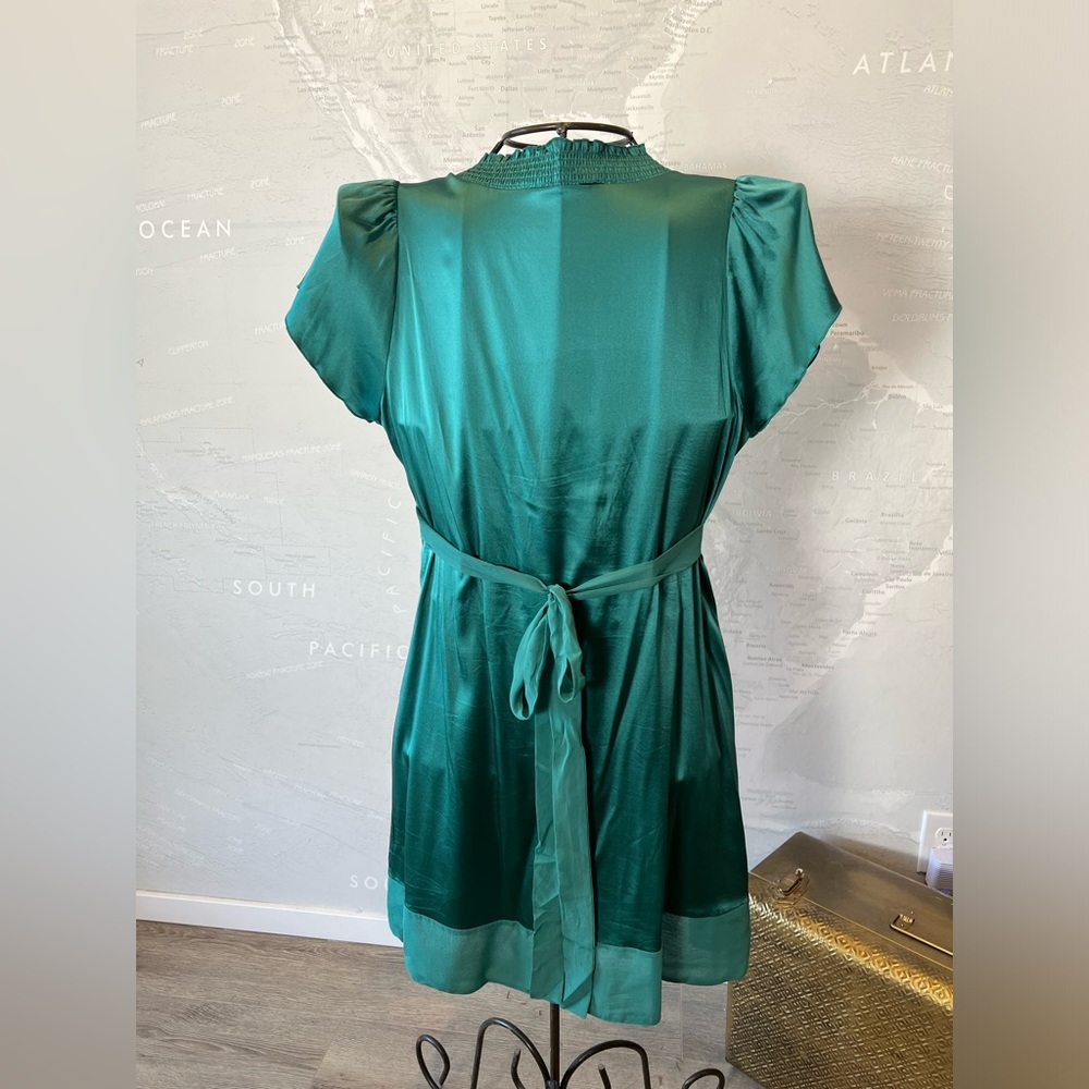 New BCBG Max Azria Green Silk Dress Cap Sleeves L - Picture 4 of 6